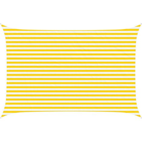 Voile d'ombrage à rayures jaunes et blanches, 4,5 x 3 mètres, tissu Oxford 100% polyester. (1/5)