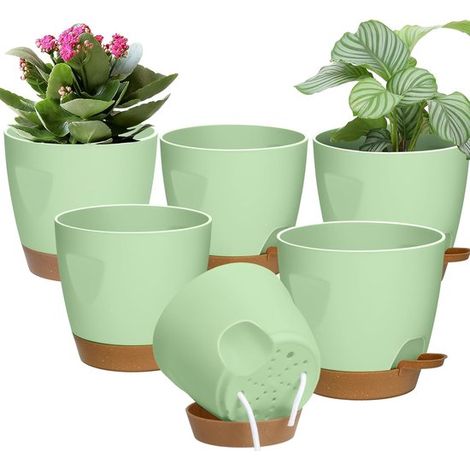 Maceta，Juego de 5 macetas，Macetas de plástico，Con desagüe y plato，Para uso interior y exterior，Para plantas de interior，De 13 a 18 cm，Negra (1/5)