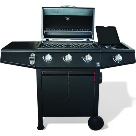 Barbacoa de gas 3 quemadores + quemador lateral con estructura de acero negro Lapillo Mini (1/4)