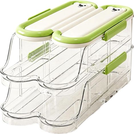 Porte-Œufs pour Réfrigérateur Distributeur automatique roulant transparent 2 étages Organisateur à œufs de réfrigérateur pour cuisine, comptoir, placard, garde-manger et congélateur (1/5)