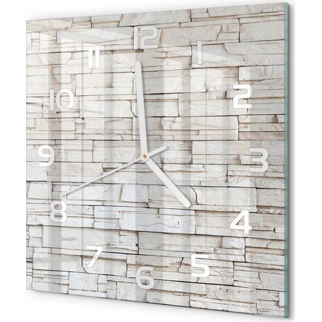 Horloge Murale Carrée Originale en Verre Silencieuse Design Moderne Salon Mur de pierre blanche 30x30 cm (1/5)