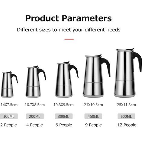 Cafetière en acier inoxydable, cafetière Portable, moka Latte, poêle à expresso, filtre, tasse européenne (1/5)