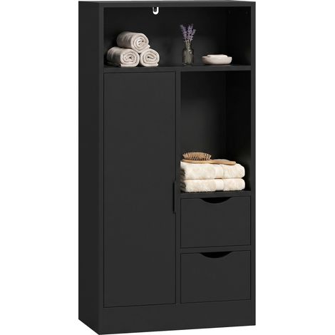 Mobile Bagno Slim con Cassetti, Scomparti Aperti, Nero (1/5)