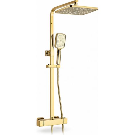 Colonna doccia termostatica per vasca da bagno dorata quadrata (1/5)