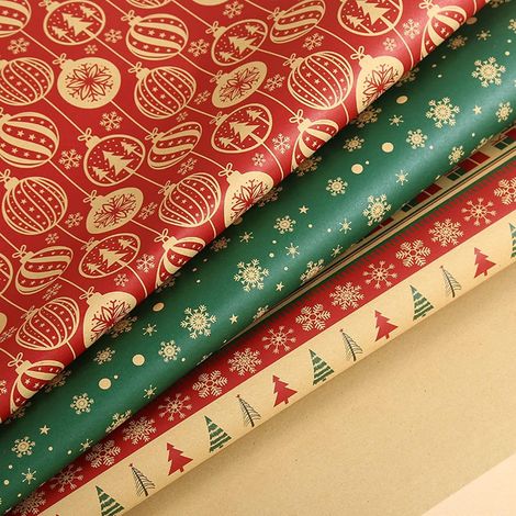 Wrapping Paper - Kraft - Christmas Tree Deer Pattern - 50 x 70 cm - Brown - 10 Sheets (1/5)