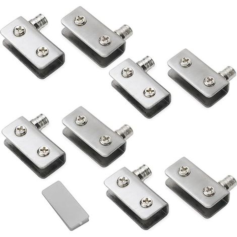 Glass Door Hinge 90 Degree Pivot No Drilling 304 Stainless Steel Glass Door Hinges for Glass 5-8mm Thick, Silver (Pack of 8) (1/5)