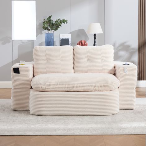 Poltrona convertibile 2 in 1 165x123x61 cm beige, portabicchieri, tessuto a coste e schiuma MEUBLIV (1/5)