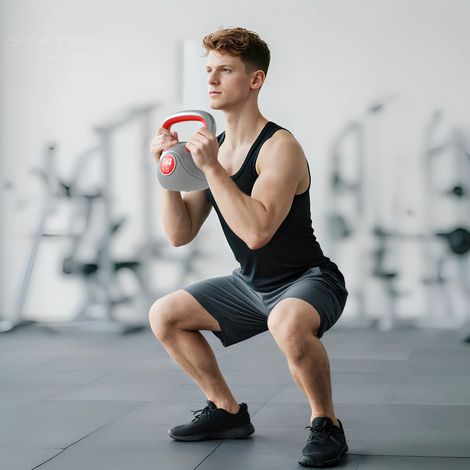 Kettlebell 14 kg, Kurzhantel mit ergonomischem Griff, Kugelhantel, Krafttraining, Workout, 26 x 18 x 32 cm, rot
