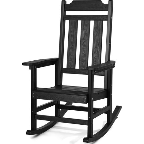 VEVOR Dondolo da Veranda, Sedia a Dondolo da Esterno, Sedia a Dondolo da Patio con Schienale Alto e Braccioli Lisci, Supporta Fino a 181,4 kg, per Giardino, Balcone, Veranda, Nero 545x500x90 mm
