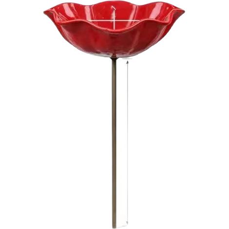 Ensemble de 2 bains d'oiseaux en métal rouge (avec motifs floraux) — Ornements de jardin artisanaux en forme de moineau (1/5)