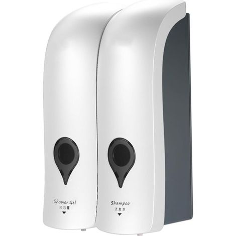 Set of 2 Manual Soap Dispensers 300 ML, Liquid Soap Dispenser, Wall Mounted, No Drilling Required, Double Head, Shampoo Dispenser, for Bathroom, White (1/5)