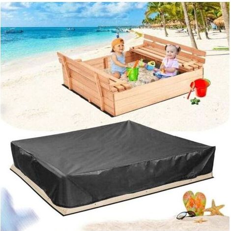 Bâche pour bac à sable, imperméable, avec cordon de serrage, tissu Oxford, noir 120 × 120 × 20 cm (1/4)