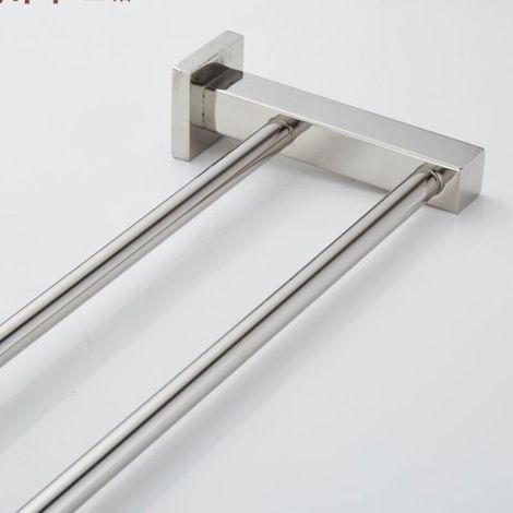 Porte-serviettes double 60 cm acier inoxydable antirouille, capacité 20 kg, installation adhésive ou murale pour salle bain cuisine (1/4)