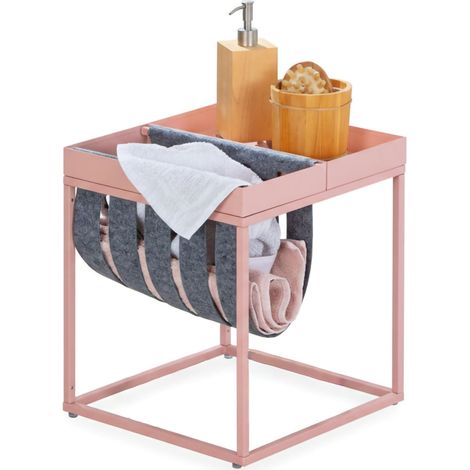 Dmora Couchtisch aus olivfarben lackiertem Metall, mit Zeitungsständer aus Walkwolle, 35x35x40 cm