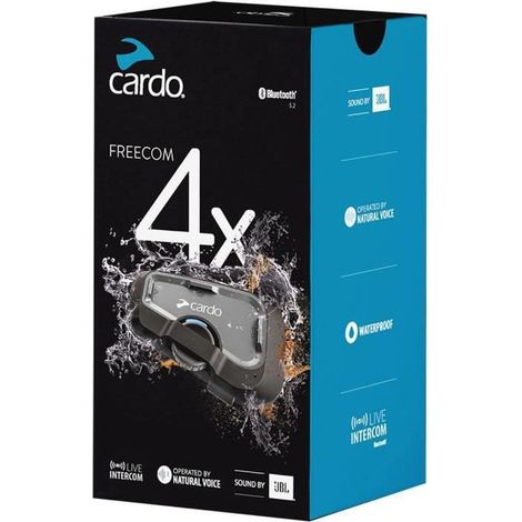 Intercom moto 4 canaux – Portée 1200 m – Bluetooth 5.2 – Autonomie 13 h – Température de fonctionnement -20 à 55 °C – Cardo (1/4)