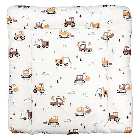 Patterned Changing Mat for Baby Girls and Boys, Construction Vehicles/Shovels/Beige, 70 x 50 cm (1/5)