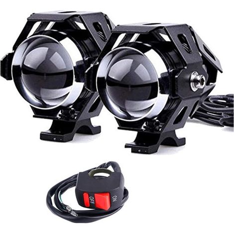 2 faros LED U5 para motocicleta, 1200 lúmenes, 6500 K, 3 modos de luz (alta/baja/intermitente) con interruptor plateado. (1/2)