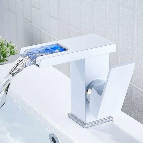 Robinet de salle de bain LED à cascade, blanc (1/5)