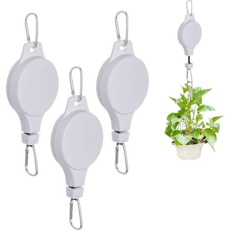 Support de plantes suspendu extensible - 3 pièces - Charge jusqu'à 20 kg - Verrouillage automatique - Réglable jusqu'à 1,6 m - Pour intérieur et extérieur - Crochet métal et corde nylon - Pour pots, m (1/5)