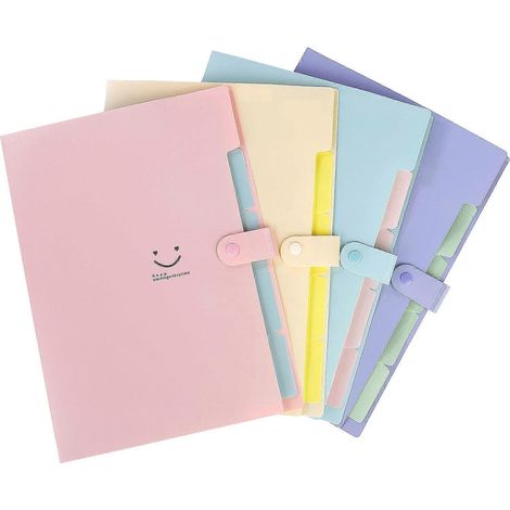 Classeur extensible A4 avec bouton de fermeture, lot de 4 (5 compartiments) pour documents personnels ou professionnels. (1/5)