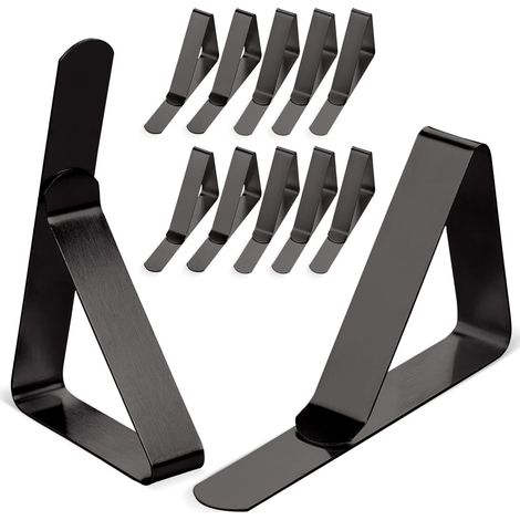 12 Pinces à nappe, Acier inoxydable, Noir, 7,5x4,5 cm, Pour tables 2,5-4,5 cm, Extérieur et intérieur (1/5)