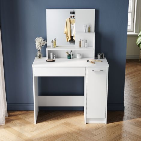 ELEGANT Furniture Drawers Dressing Table Large Cabinet Storage Makeup Desk Bedroom White Vanity Single Table (1/5)