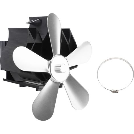 Wall Mounted Fireplace Fan 5 Blade Heat Powered Wood Stove Fan for Wood Log Burning Silver