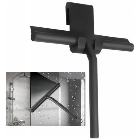 8.6 X 6.5 in Raclette de douche avec support en silicone, noyau acier Inox pour salle de bain, verre, porte de douche, voiture fentre - Noir