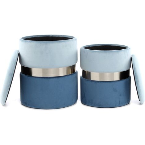 Set di 2 pouf contenitori Zora in velluto azzurro e argento (1/3)
