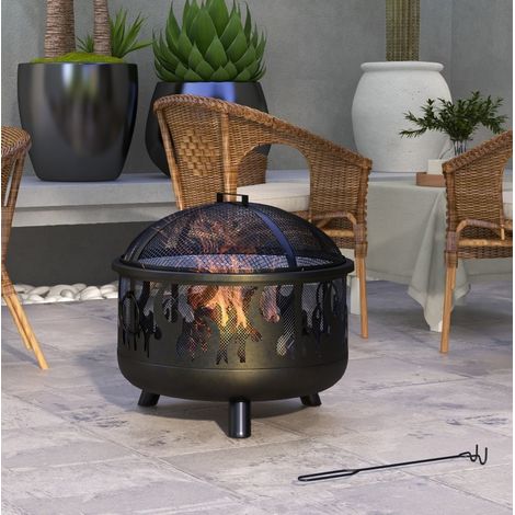 Braciere da giardino in metallo nero Ø61 cm, con paraschegge e attizzatoio HAVRYA (1/5)