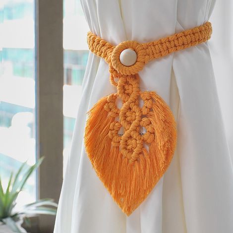 Attache de rideau Boho faite à la main 2 pièces avec feuilles de dentelle pour garniture de rideau (jaune) (1/2)