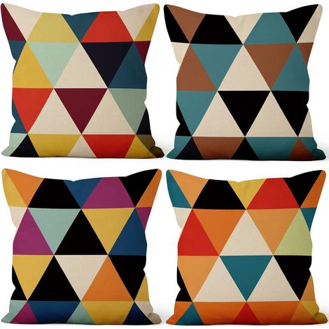 46x46cm Lot De 4 Housse De Coussin Coloré Moderne Motif Géométrique Lin De Coussincarré Taie d'oreiller Decoration Canapé Décor Maison pour Lit Salon Canapé Jardin Chaise Voiture Chaise (1/5)