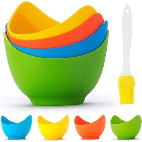Cuiseurs à œufs en silicone avec support, antiadhésifs, pour la cuisson sur la plaque de cuisson et à la friteuse à air, sans BPA, lot de 4 avec pinceau à huile supplémentaire