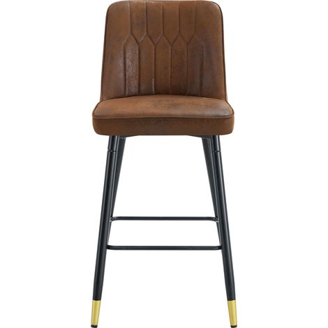Lot de 2 tabourets de bar 100 cm en tissu technique marron avec structure métallique noire et repose-pieds (1/5)