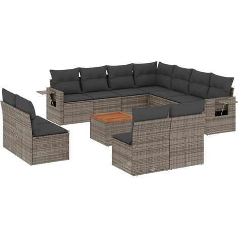 Salon de jardin avec coussins 12 pcs gris résine tressée (1/3)