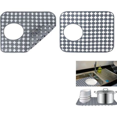2 Pièces Tapis Evier Cuisine, Tapis d'évier en Silicone Pliables Antidérapants, Protege évier de Cuisine, Tapis Fond Evier Cuisine pour éviers en Acier Inoxydable/Céramique (Gris, 35 x 30 cm) (1/5)