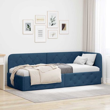 Eckbettgestell Blau 80 x 200 cm Stoff