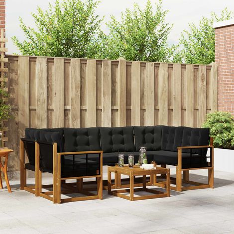 vidaXL Outdoor-Sofagarnitur mit Kissen 7 pcs Natürlich und Schwarz (1/5)
