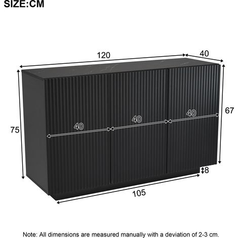 Commode lumineuse design moderne, buffet LED avec éclairage intégré, finition marbre noir, meuble de salon connecté, commande Bluetooth, lignes verticales, armoire de rangement 120 cm (1/5)