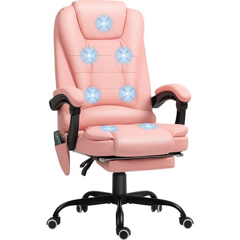 Fauteuil massage bureau rose 7 points vibration dossier repose-pieds ajustables simili cuir 120kg