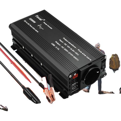 Onduleur de puissance à onde sinusoïdale pure 2200W, puissance continue de 1100W, sortie USB (1/2)