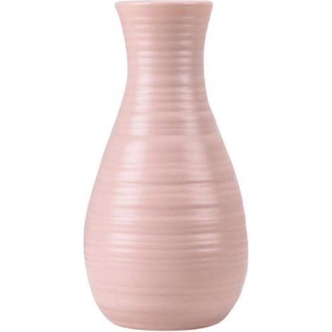 Vase en plastique rose, forme originale, 20 cm x 10,5 cm, imitation céramique, idéal pour la décoration intérieure. (1/5)