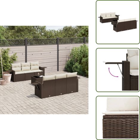 7-tlg. Garten-Sofagarnitur mit Kissen Braun Poly Rattan - Garten Sofagarnitur - Garten Sofagarnituren - Outdoor Sofagarnitur - Sofagarnitur Terrasse (1/5)