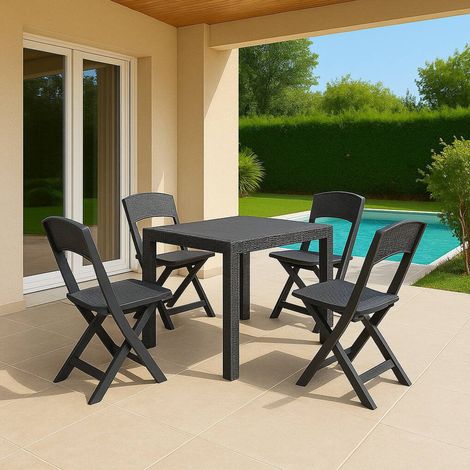Dmora - Conjunto de salón de exterior Falconara, para exterior o interior, mesa cuadrada con 2 sillas plegables, fabricado en Italia, color antracita (1/3)