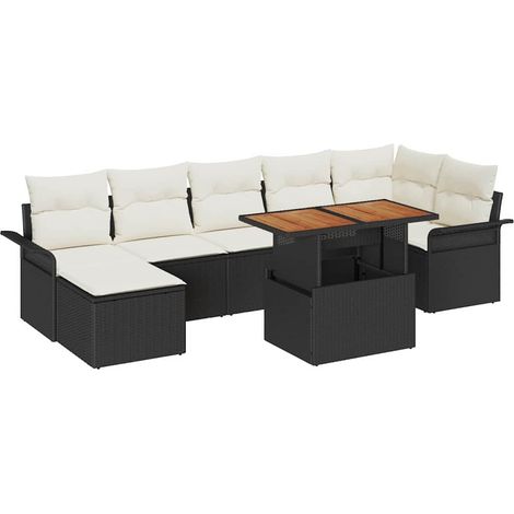 Garden Sofa Set with Storage 8 pcs Black Poly rattan vidaXL