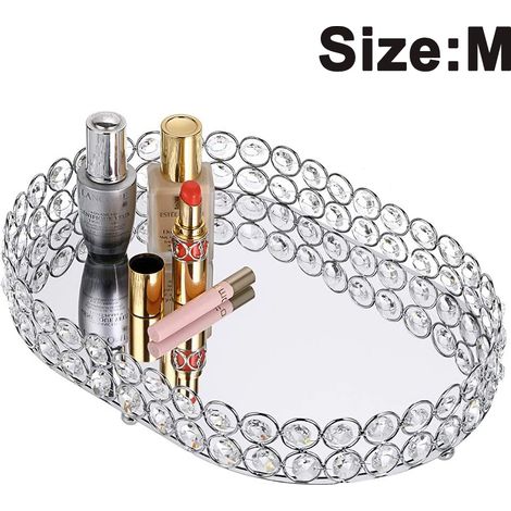 Plateau Decoration Miroir Ovale - Plateau Maquillage Cristal - Pour Bijoux Cosmetiques Parfums - Coiffeuse Salle De Bain Table - 1 Piece (1/5)