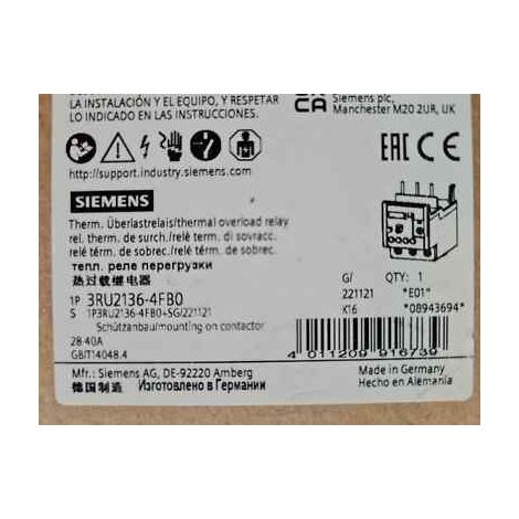 SIEMENS Relais Thermique 3RU2116 - 0EB0 : 0,28 - 0,40A