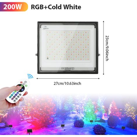 200W Profi LED Außenfluter RGB + Kaltweiß, Leistungsstarkes Flutlicht mit Fernbedienung, IP65 für Großflächen und gewerbliche Außenbereiche