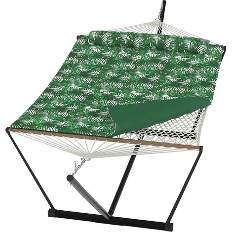 Hamac sur pied 2 personnes toile matelassée vert 365x140 cm (1/5)