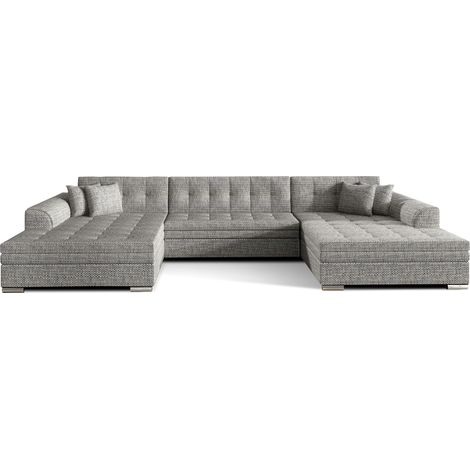 Canapé panoramique convertible VIRA en tissu chiné-Gris clair chiné (1/5)